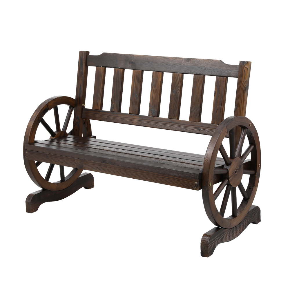 Gardeon Outdoor Garden Bench Wooden 2 Seater Wagon Chair Patio Furniture Brown-Outdoor Benches-PEROZ Accessories