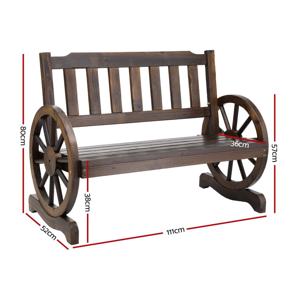 Gardeon Outdoor Garden Bench Wooden 2 Seater Wagon Chair Patio Furniture Brown-Outdoor Benches-PEROZ Accessories