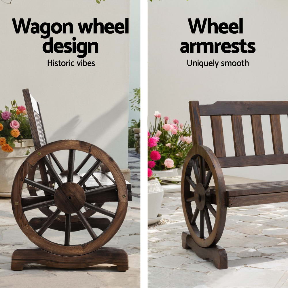 Gardeon Outdoor Garden Bench Wooden 2 Seater Wagon Chair Patio Furniture Brown-Outdoor Benches-PEROZ Accessories