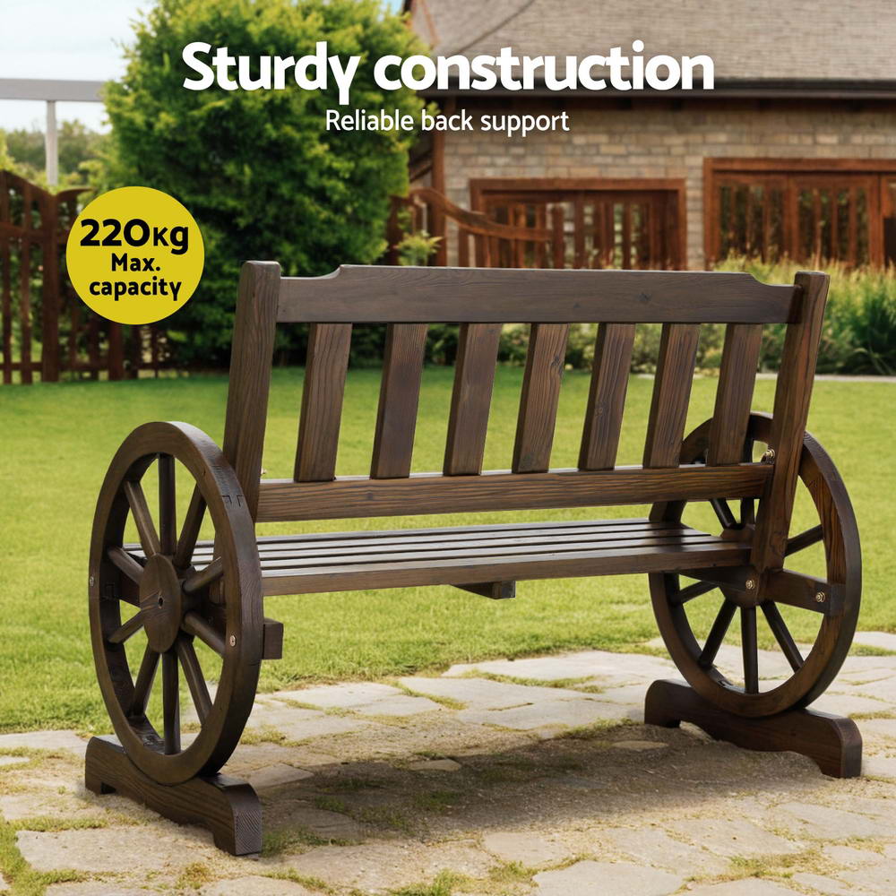 Gardeon Outdoor Garden Bench Wooden 2 Seater Wagon Chair Patio Furniture Brown-Outdoor Benches-PEROZ Accessories