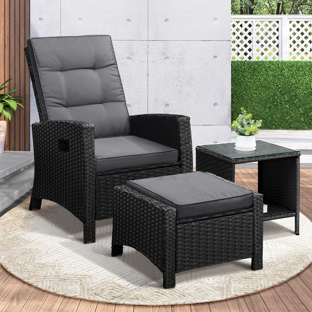 Livsip Recliner Chairs & Table Outdoor Furniture Wicker Sofa Patio Set Garden-Outdoor Recliners-PEROZ Accessories