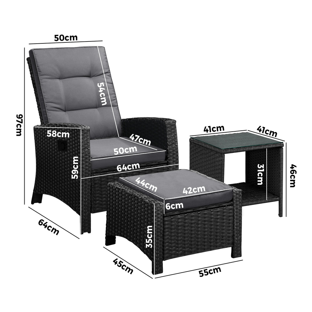 Livsip Recliner Chairs & Table Outdoor Furniture Wicker Sofa Patio Set Garden-Outdoor Recliners-PEROZ Accessories