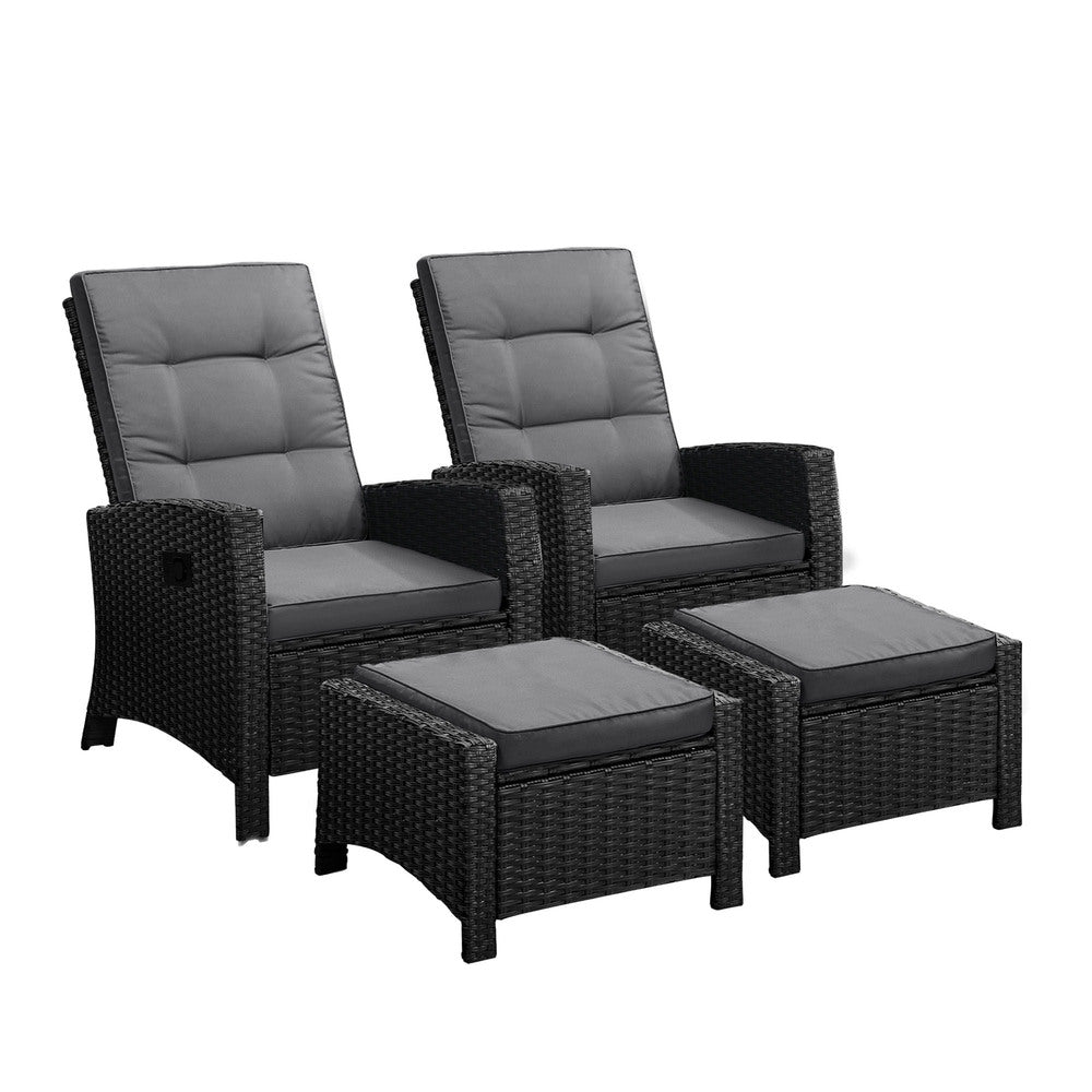 Livsip Recliner Chairs Sun Lounge Outdoor Patio Furniture Wicker Lounger 2X-Sun Lounges-PEROZ Accessories