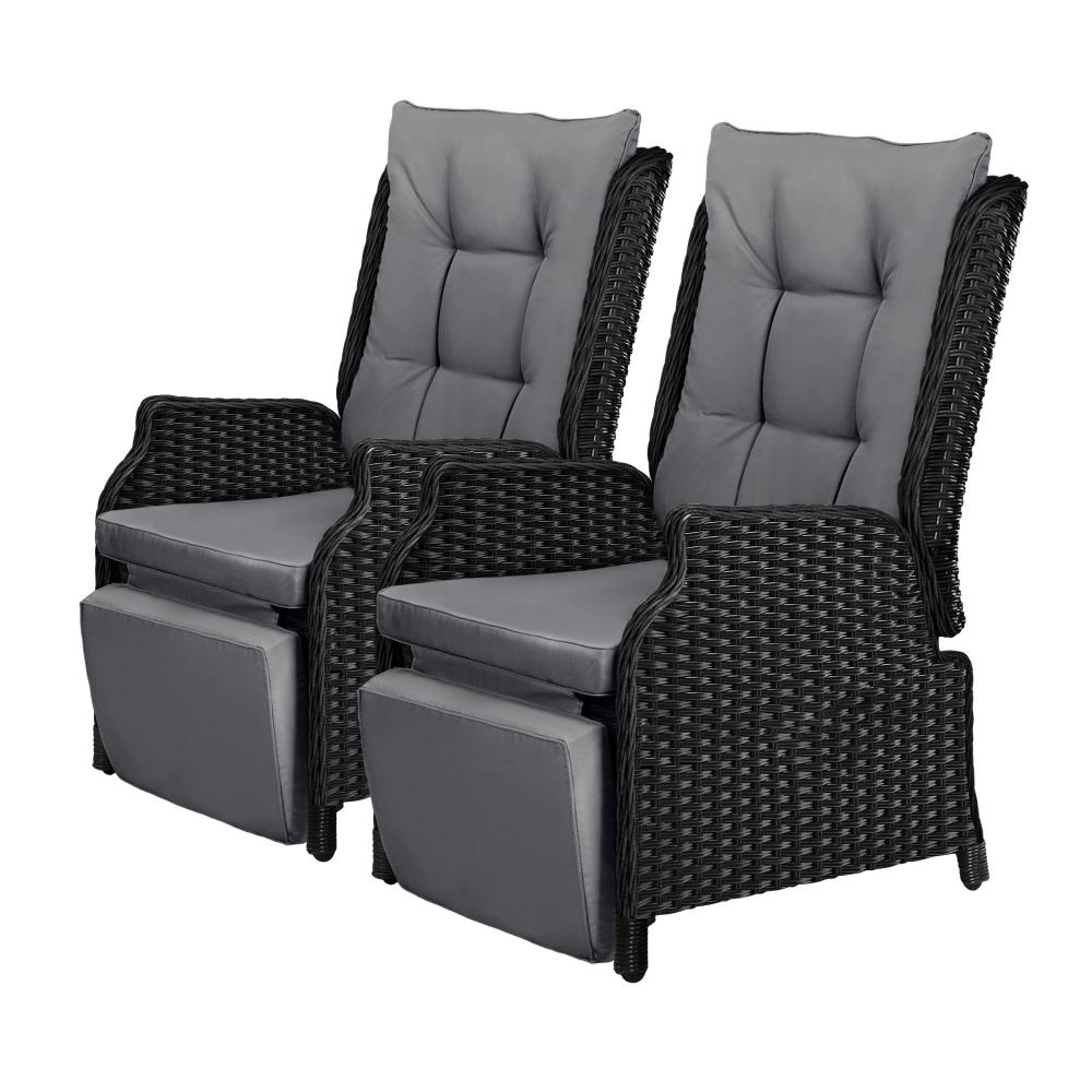 Livsip Recliner Chairs Sun Lounge Outdoor Patio Furniture Wicker Lounger 2X-Outdoor Recliners-PEROZ Accessories