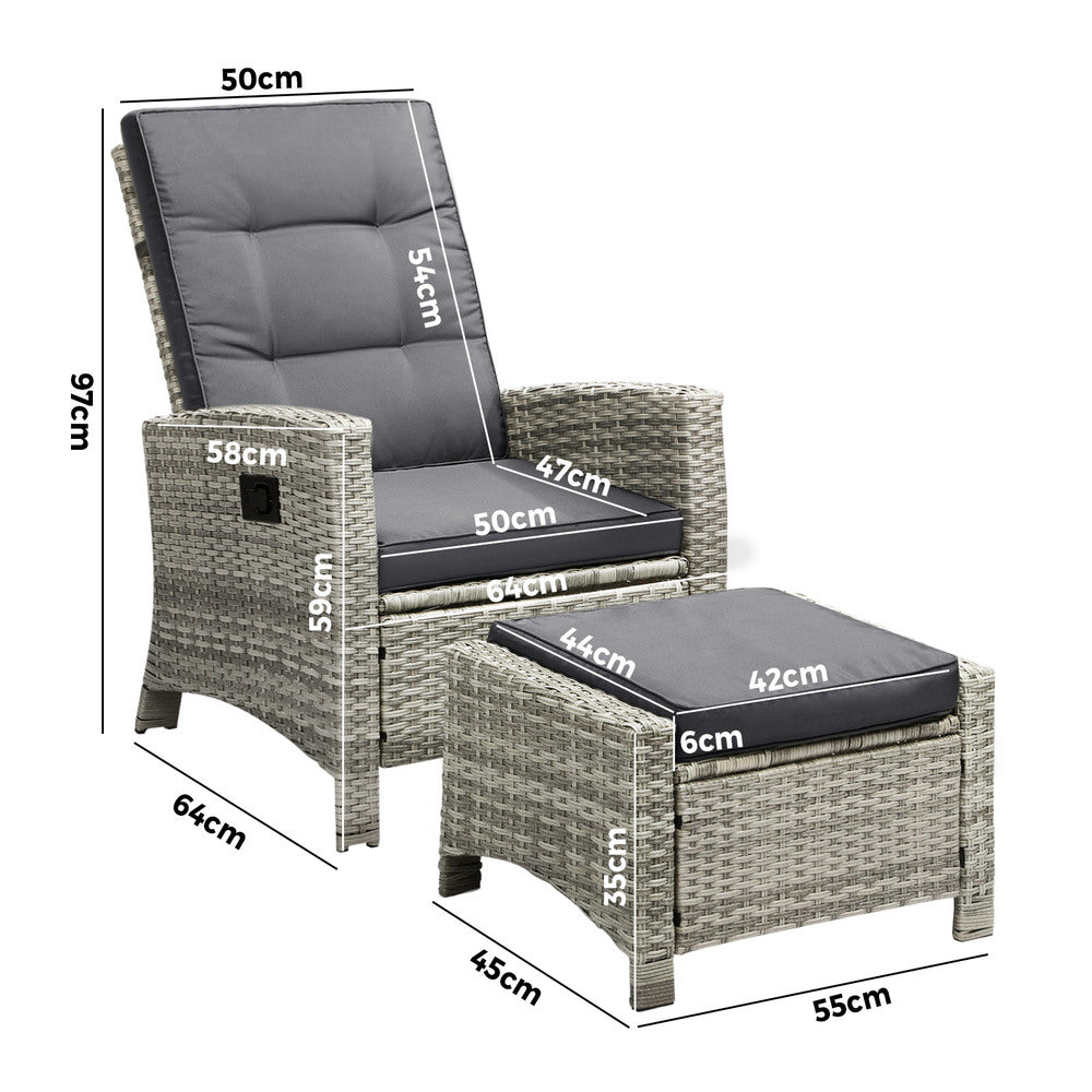 Livsip Recliner Chairs Sun lounge Outdoor Furniture Wicker Patio Garden Sofa-Sun Lounges-PEROZ Accessories