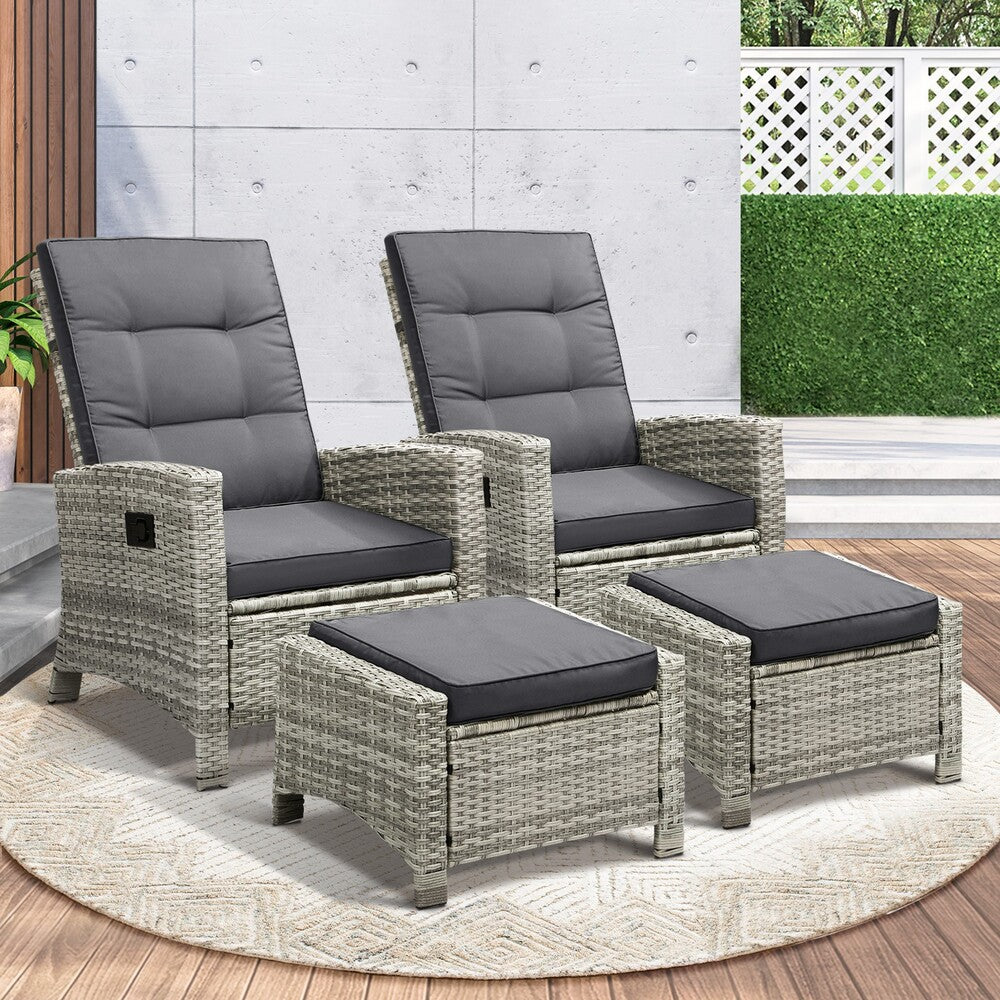Livsip Recliner Chairs Outdoor Sun Lounger Setting Wicker Sofa Patio Furniture-Sun Lounges-PEROZ Accessories