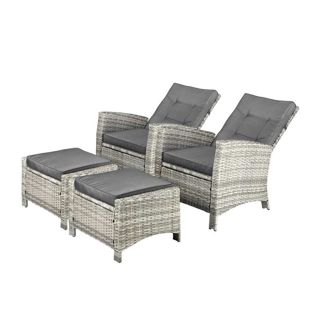Livsip Recliner Chairs Outdoor Sun Lounger Setting Wicker Sofa Patio Furniture-Sun Lounges-PEROZ Accessories
