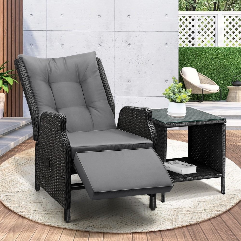Livsip Outoodr Recliner Chair & Table Sun Lounge Outdoor Furniture Patio Setting-Sun Lounges-PEROZ Accessories