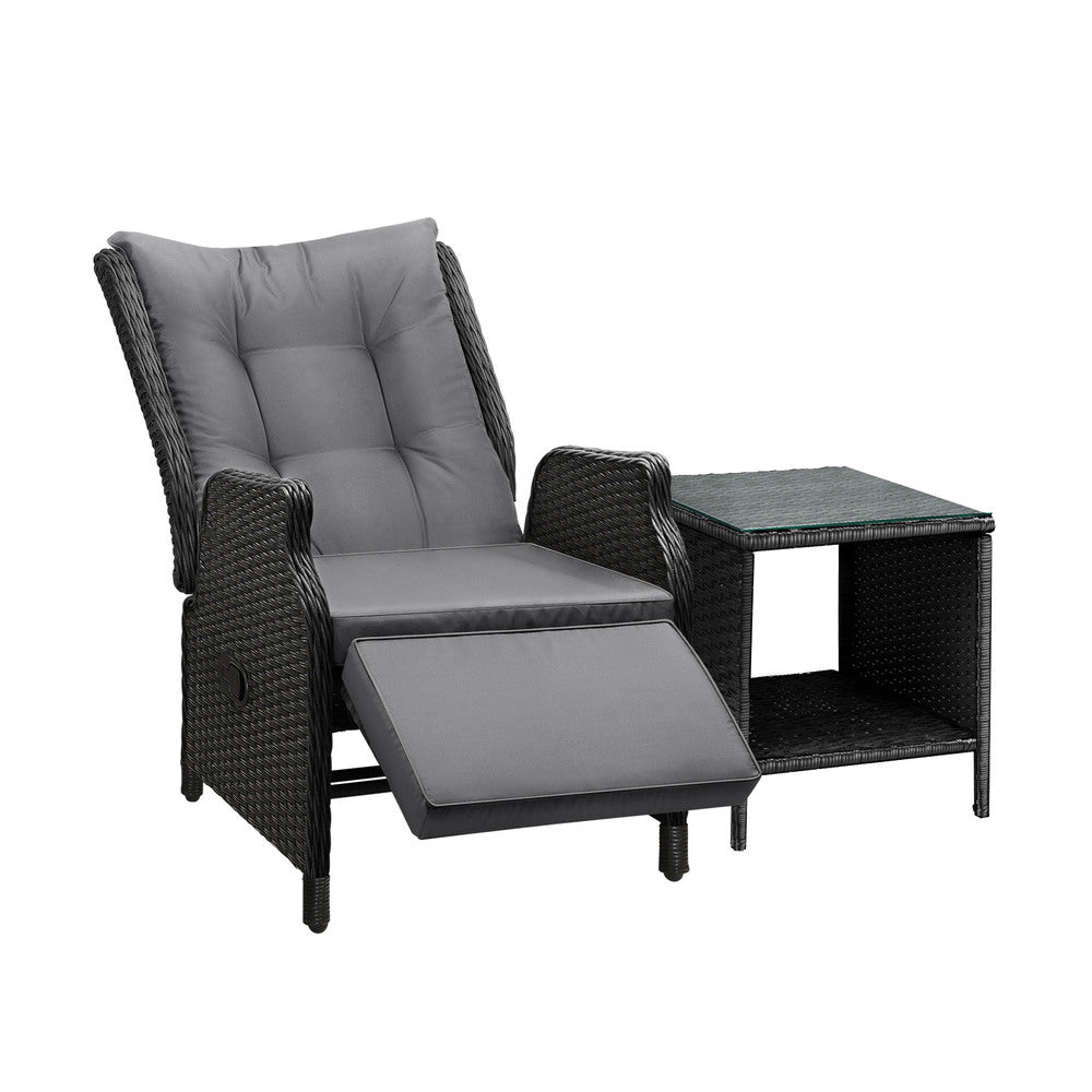 Livsip Outoodr Recliner Chair & Table Sun Lounge Outdoor Furniture Patio Setting-Sun Lounges-PEROZ Accessories