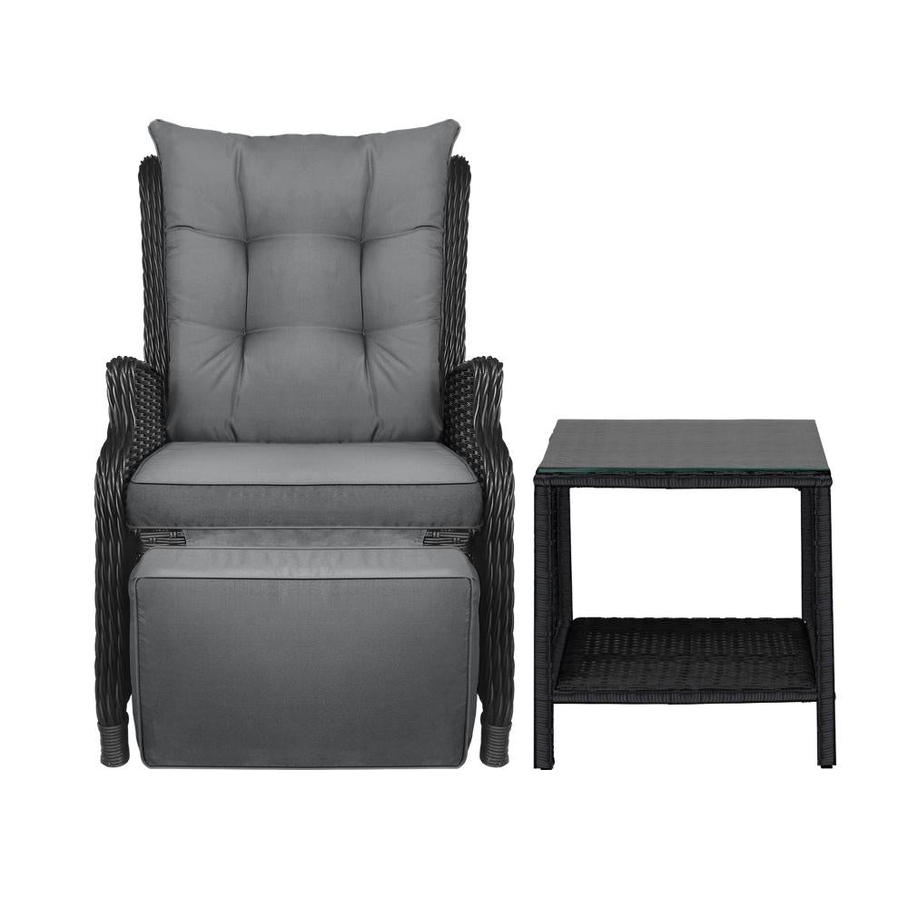 Livsip Outoodr Recliner Chair & Table Sun Lounge Outdoor Furniture Patio Setting-Outdoor Recliners-PEROZ Accessories