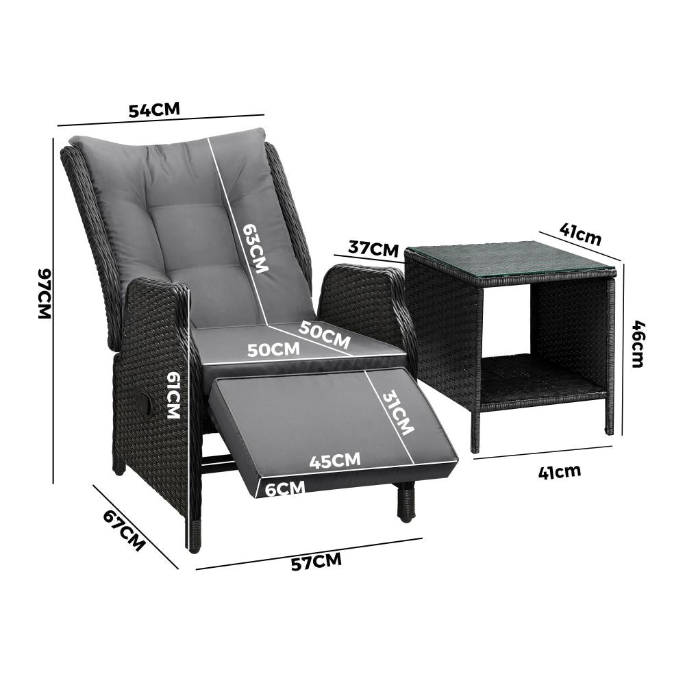 Livsip Outoodr Recliner Chair & Table Sun Lounge Outdoor Furniture Patio Setting-Outdoor Recliners-PEROZ Accessories