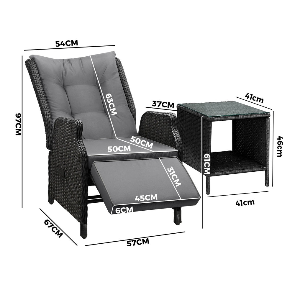 Livsip Outoodr Recliner Chair & Table Sun Lounge Outdoor Furniture Patio Setting-Sun Lounges-PEROZ Accessories