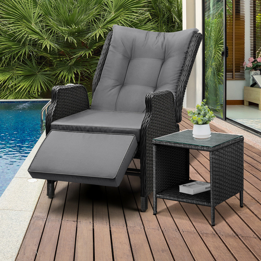 Livsip Outoodr Recliner Chair & Table Sun Lounge Outdoor Furniture Patio Setting-Sun Lounges-PEROZ Accessories