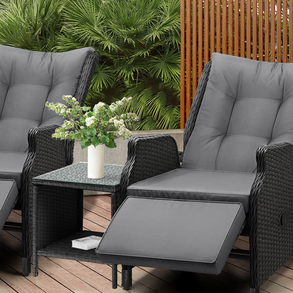 Livsip Outoodr Recliner Chair & Table Sun Lounge Outdoor Furniture Patio Setting-Sun Lounges-PEROZ Accessories