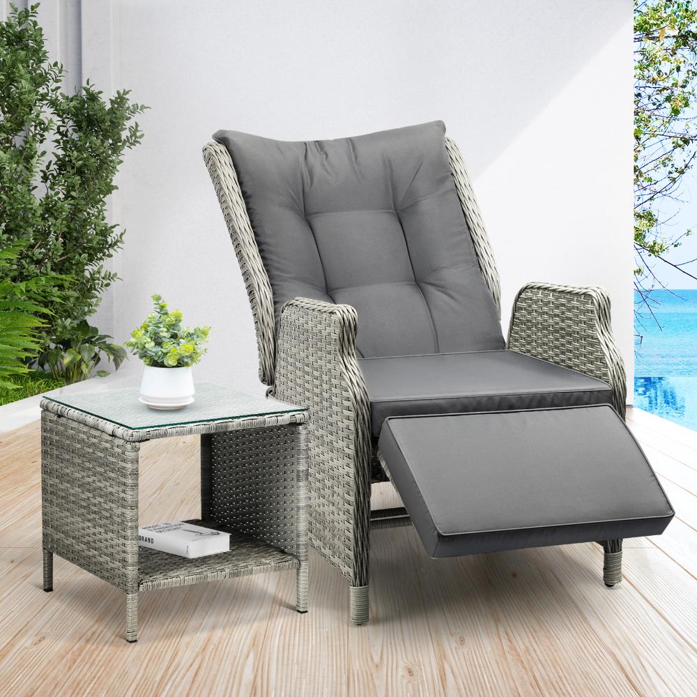 Livsip Outoodr Recliner Chair Sun Lounge & Table Set utdoor Furniture Patio Sofa-Outdoor Recliners-PEROZ Accessories
