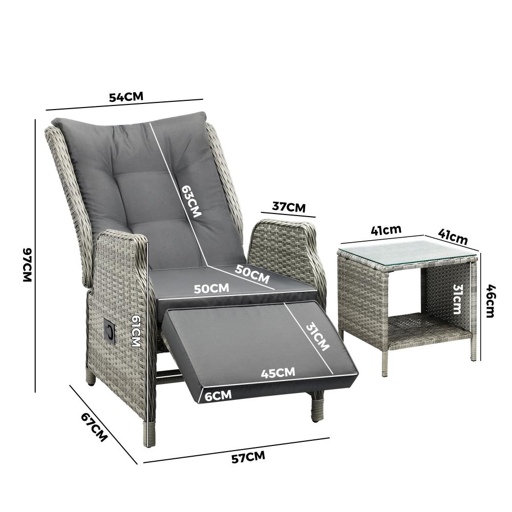 Livsip Outoodr Recliner Chair Sun Lounge & Table Set utdoor Furniture Patio Sofa-Outdoor Recliners-PEROZ Accessories