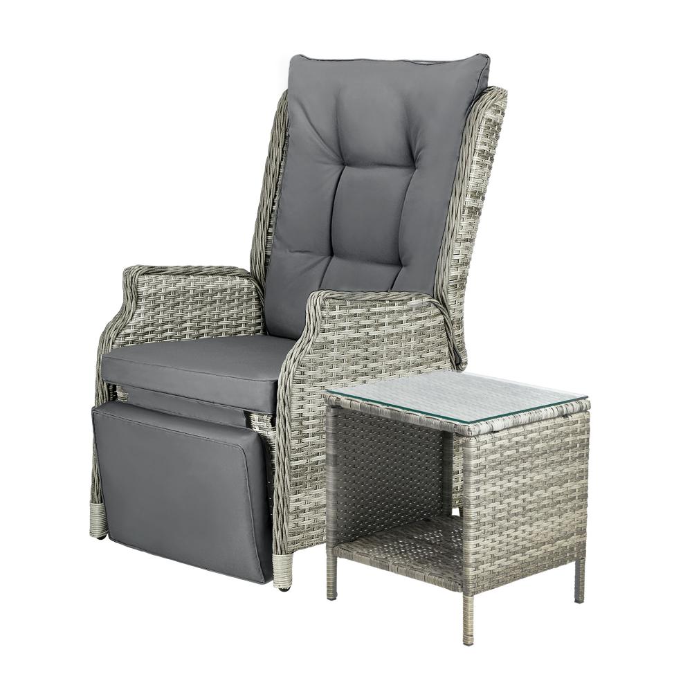 Livsip Outoodr Recliner Chair Sun Lounge & Table Set utdoor Furniture Patio Sofa-Outdoor Recliners-PEROZ Accessories