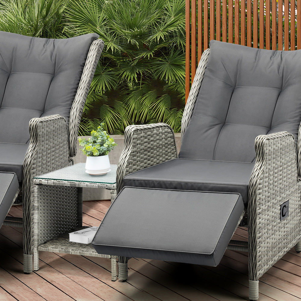 Livsip Outoodr Recliner Chair Sun Lounge & Table Set utdoor Furniture Patio Sofa-Sun Lounges-PEROZ Accessories