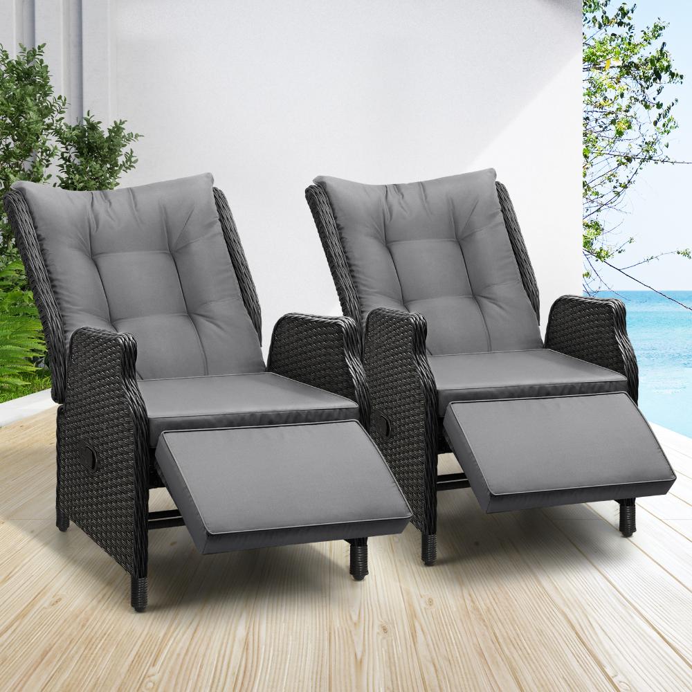 Livsip Sun Lounge Recliner Chairs Outdoor Furniture Patio Wicker Sofa 2 Piece-Outdoor Recliners-PEROZ Accessories