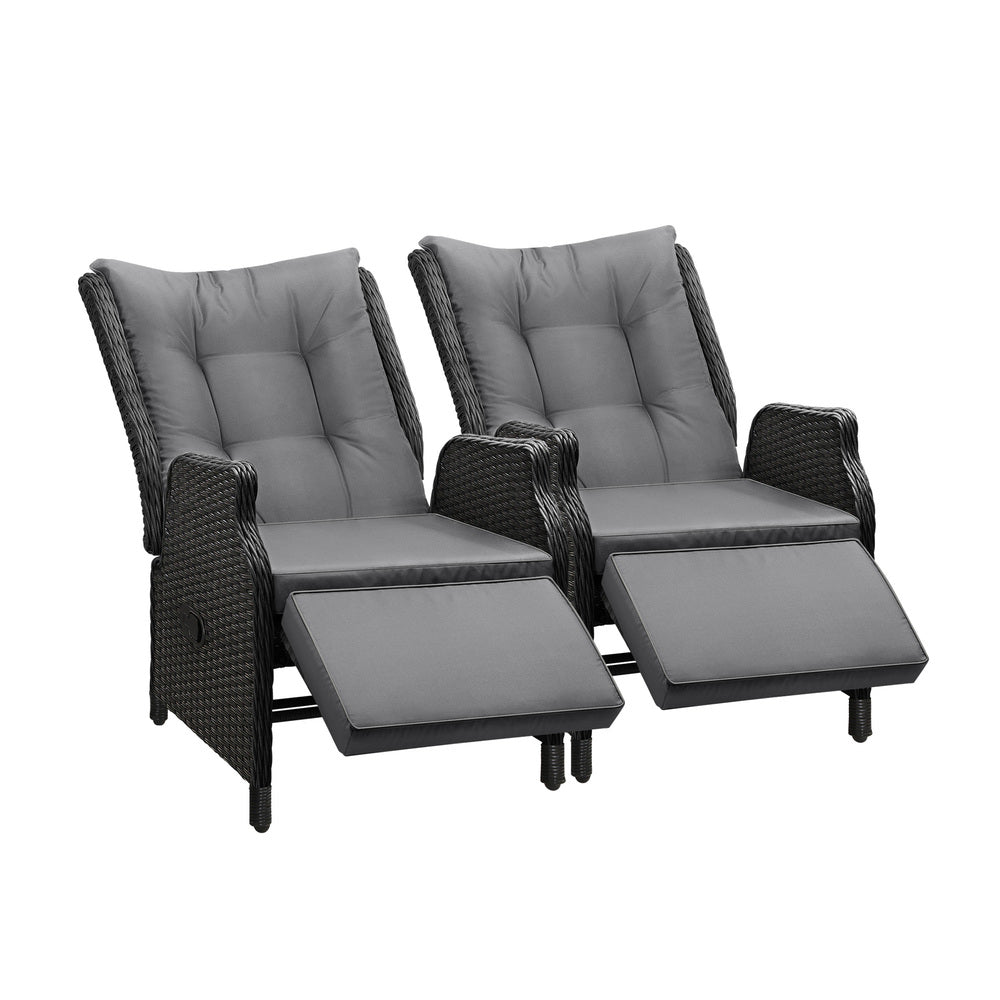 Livsip Sun Lounge Recliner Chairs Outdoor Furniture Patio Wicker Sofa 2 Piece-Sun Lounges-PEROZ Accessories