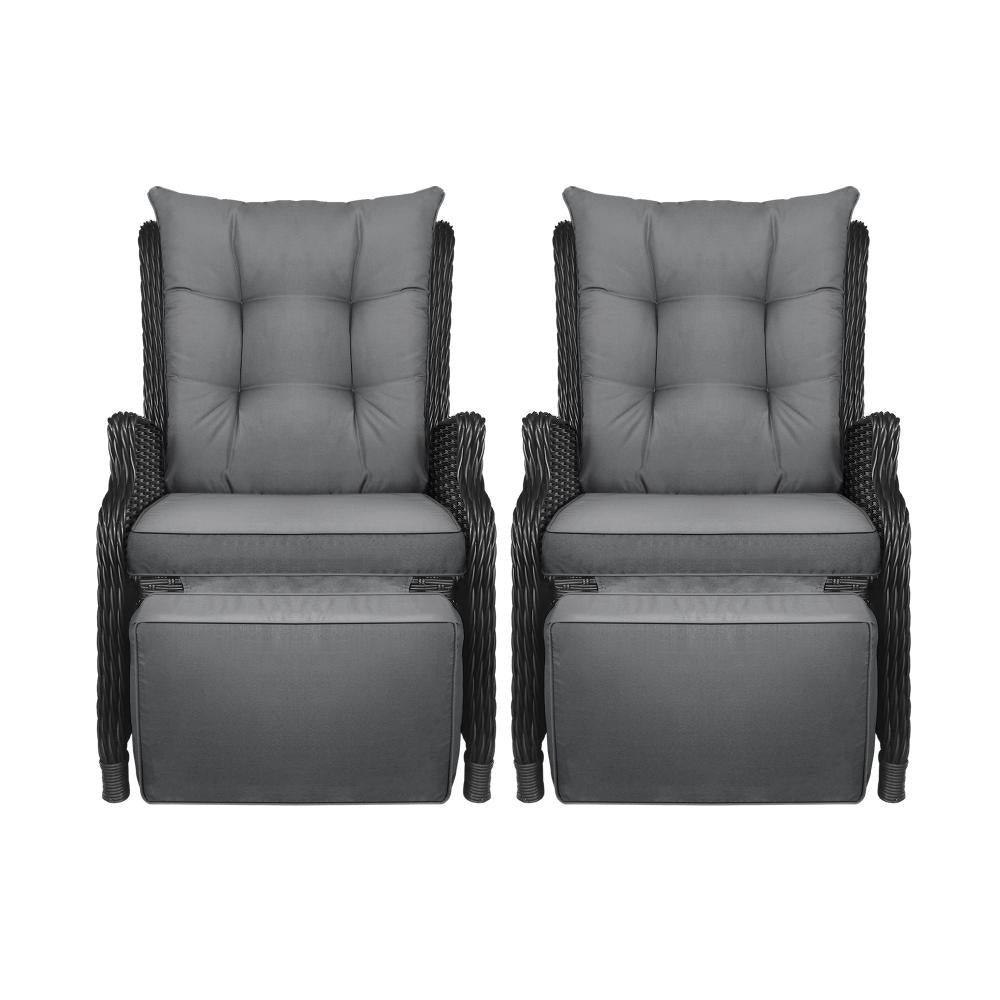 Livsip Sun Lounge Recliner Chairs Outdoor Furniture Patio Wicker Sofa 2 Piece-Outdoor Recliners-PEROZ Accessories