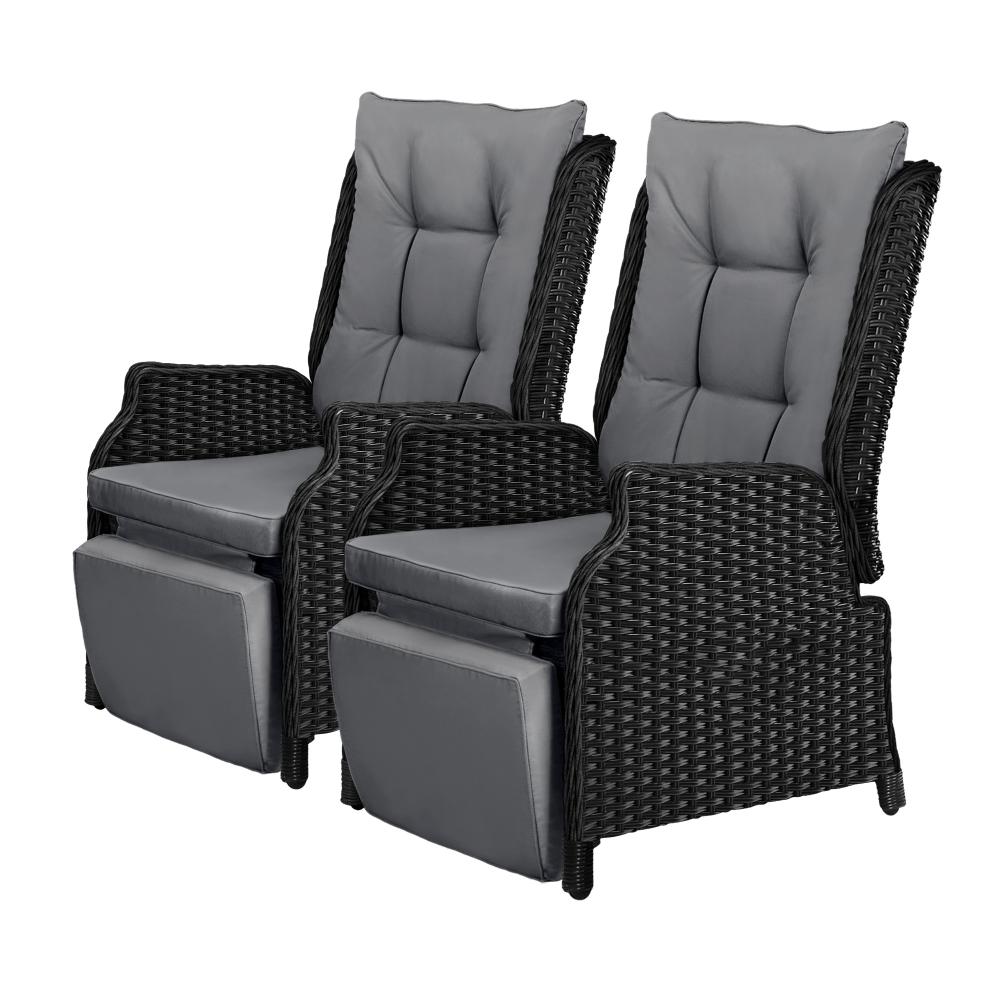 Livsip Sun Lounge Recliner Chairs Outdoor Furniture Patio Wicker Sofa 2 Piece-Outdoor Recliners-PEROZ Accessories