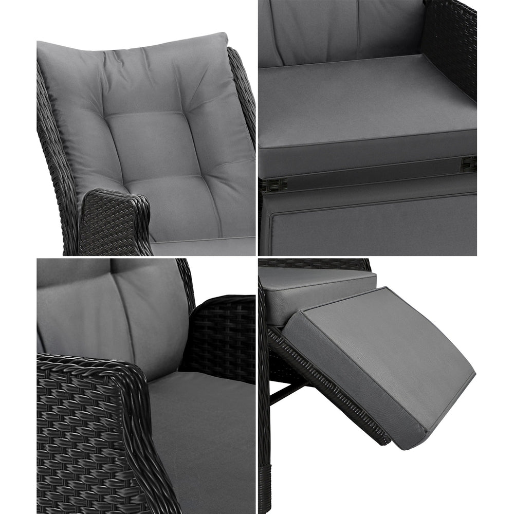 Livsip Sun Lounge Recliner Chairs Outdoor Furniture Patio Wicker Sofa 2 Piece-Sun Lounges-PEROZ Accessories