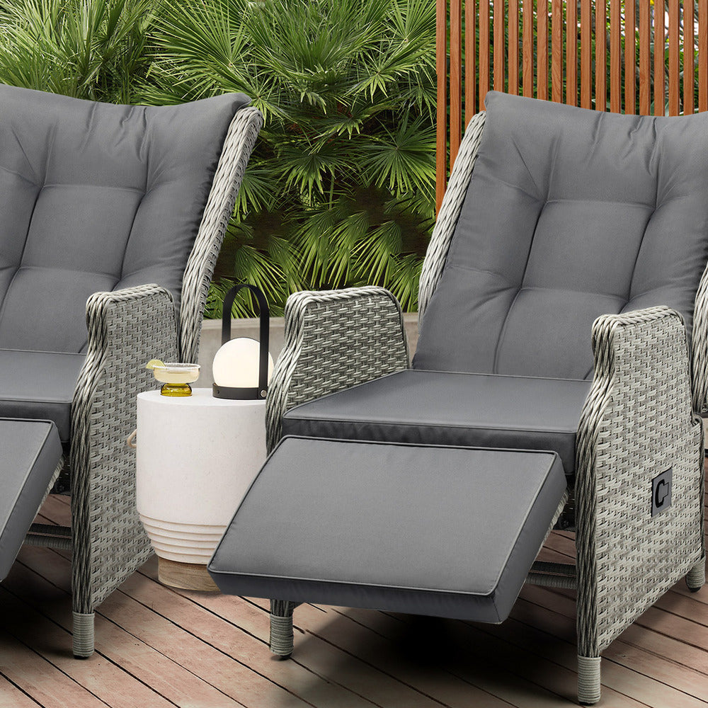 Livsip Recliner Chairs Outdoor Sun Lounge Wicker Garden Sofa Patio Furniture-Sun Lounges-PEROZ Accessories