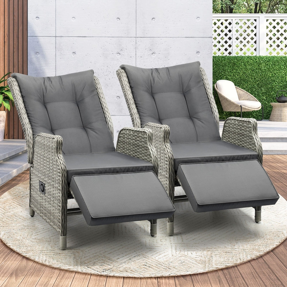Livsip Recliner Chairs Sun lounge Outdoor Furniture Patio Wicker Sofa Set of 2-Sun Lounges-PEROZ Accessories