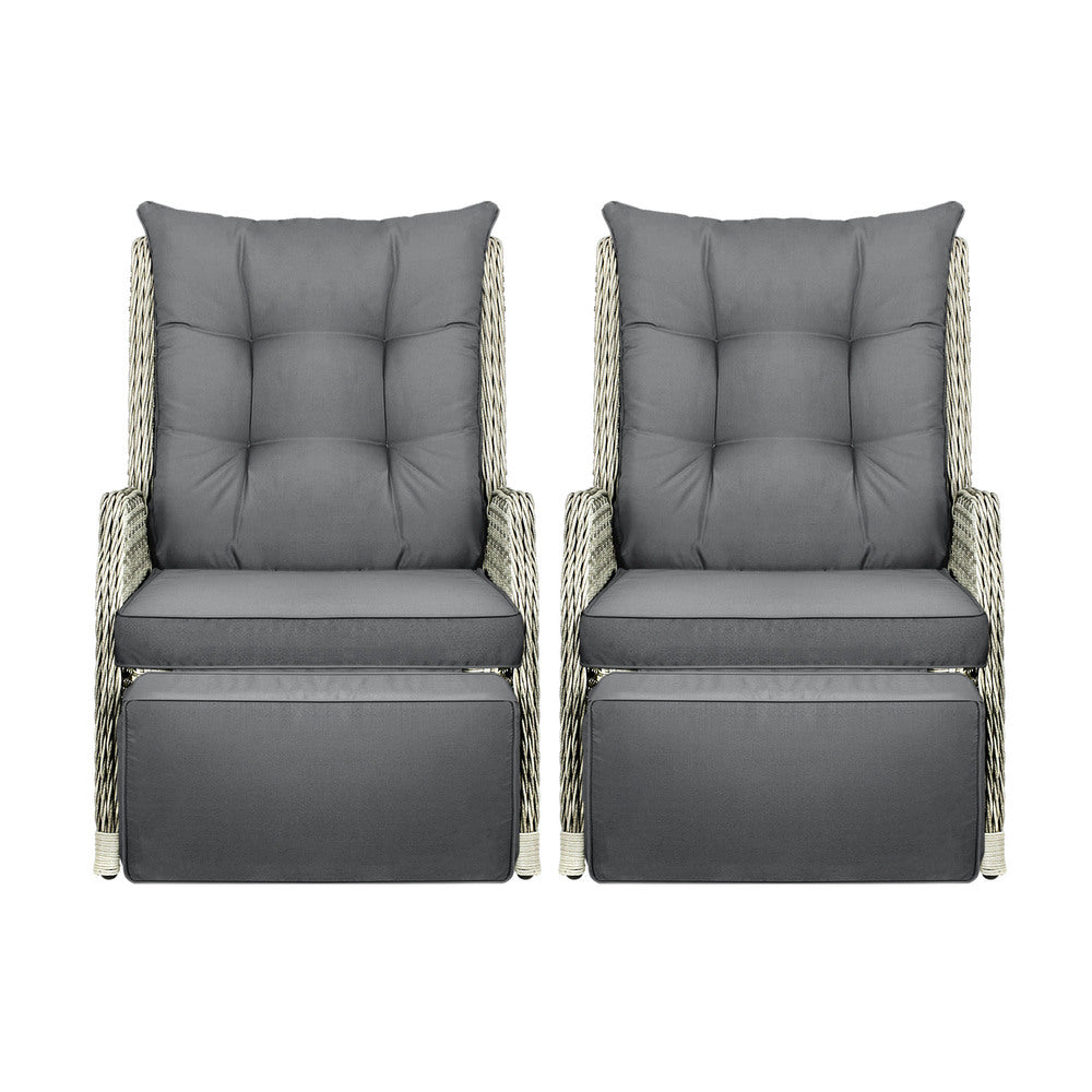 Livsip Recliner Chairs Sun lounge Outdoor Furniture Patio Wicker Sofa Set of 2-Sun Lounges-PEROZ Accessories