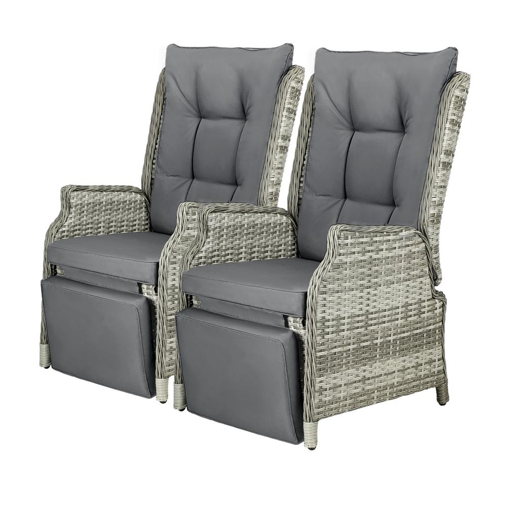 Livsip Recliner Chairs Sun lounge Outdoor Furniture Patio Wicker Sofa Set of 2-Outdoor Recliners-PEROZ Accessories