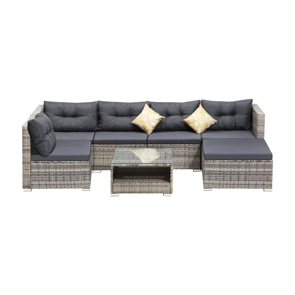 Livsip 6 Seater Outdoor Lounge Set Wicker Sofa Rattan-Outdoor Sofa Sets-PEROZ Accessories