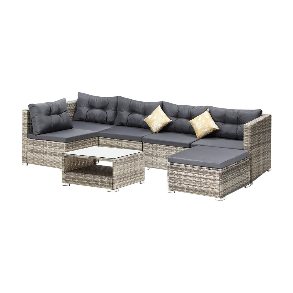 Livsip 6 Seater Outdoor Lounge Set Wicker Sofa Rattan-Outdoor Sofa Sets-PEROZ Accessories