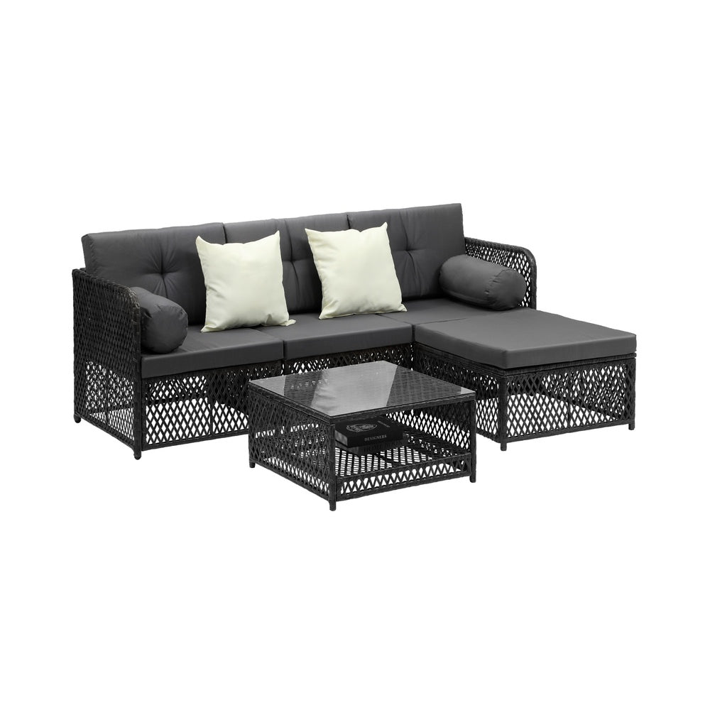 Livsip Outdoor Sofa Set 4 Seater Wicker Corner Modular Setting-Outdoor Sofa Set-PEROZ Accessories