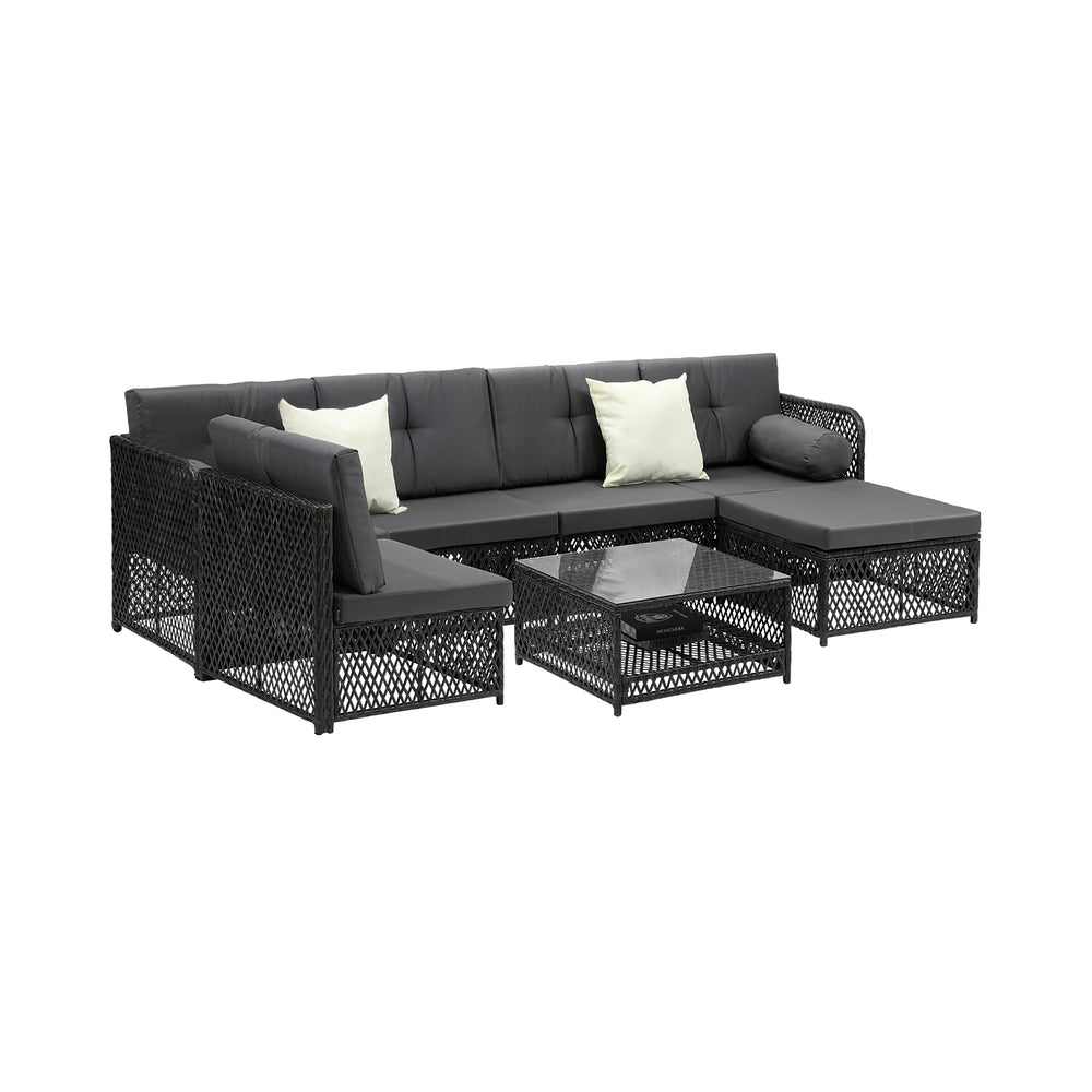 Livsip Outdoor Sofa Set 6 Seater Wicker Rattan Lounge Setting-Outdoor Sofa Set-PEROZ Accessories