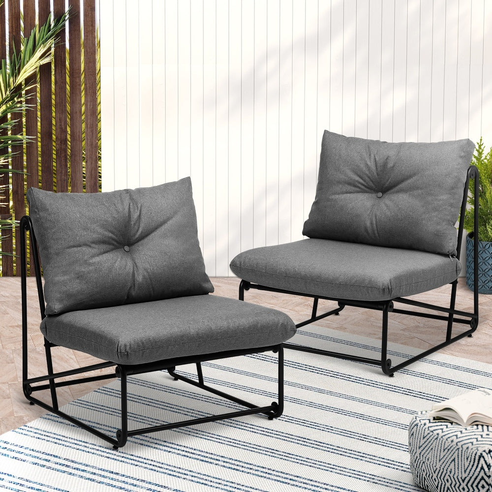 Livsip 2PCS Outdoor Dining Chairs Patio Sofa Lounge Chair Grey-Outdoor Patio Set-PEROZ Accessories