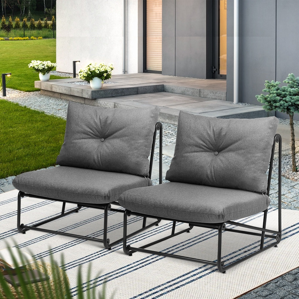 Livsip 2PCS Outdoor Dining Chairs Patio Sofa Lounge Chair Grey-Outdoor Patio Set-PEROZ Accessories
