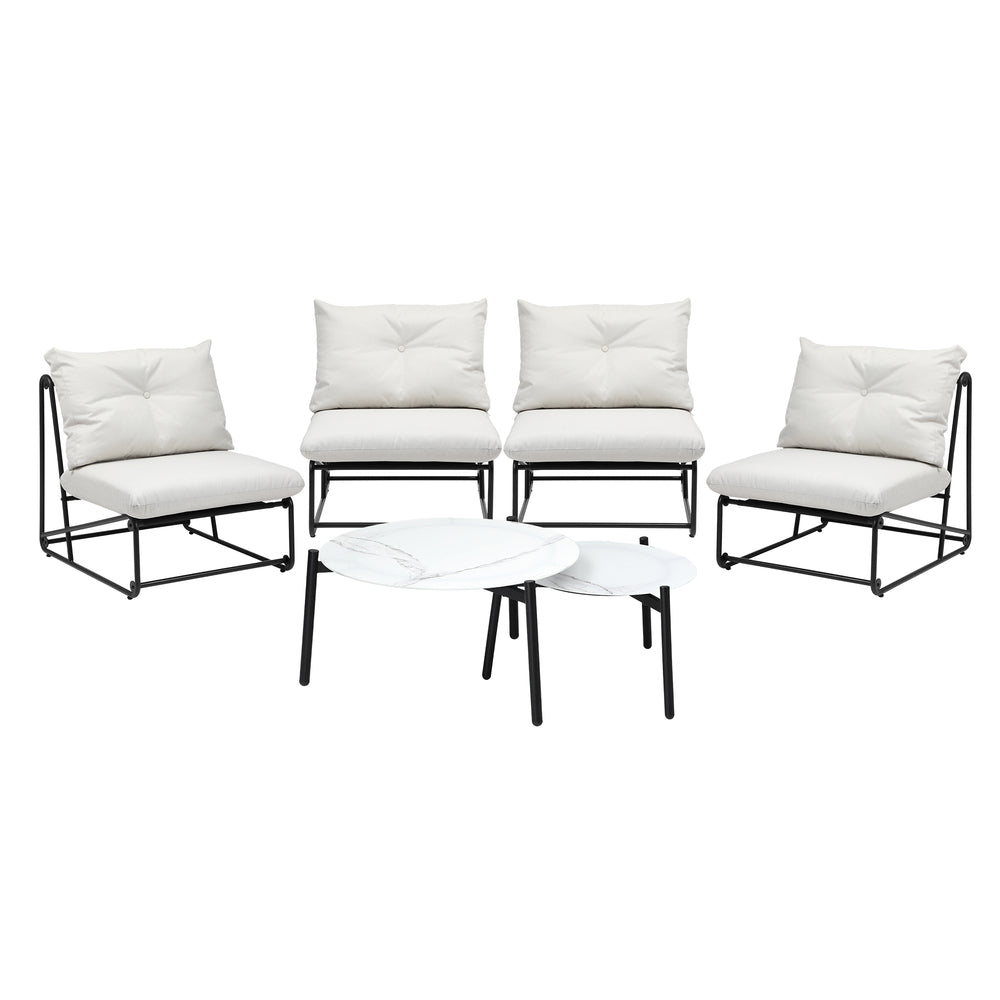 Livsip 6PCS Outdoor Sofa Set Nesting Coffee Table with Chairs Beige-Outdoor Sofa Set-PEROZ Accessories