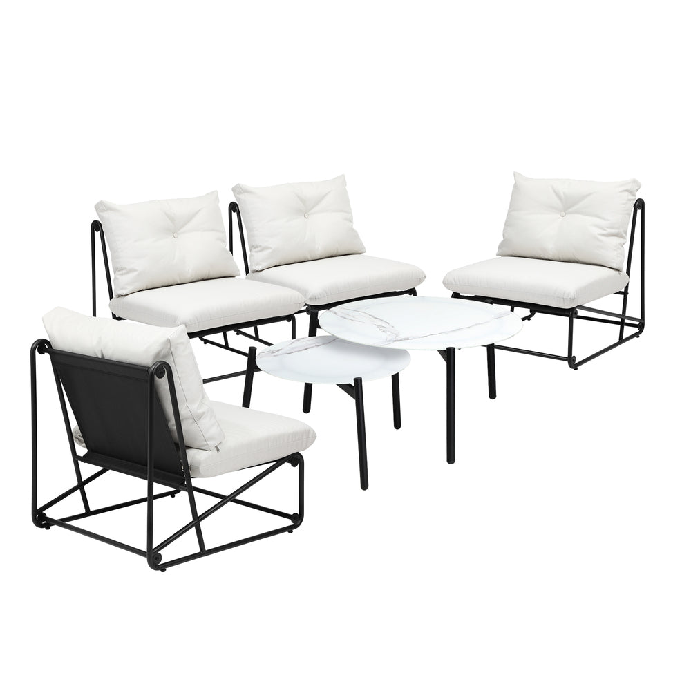 Livsip 6PCS Outdoor Sofa Set Nesting Coffee Table with Chairs Beige-Outdoor Sofa Set-PEROZ Accessories