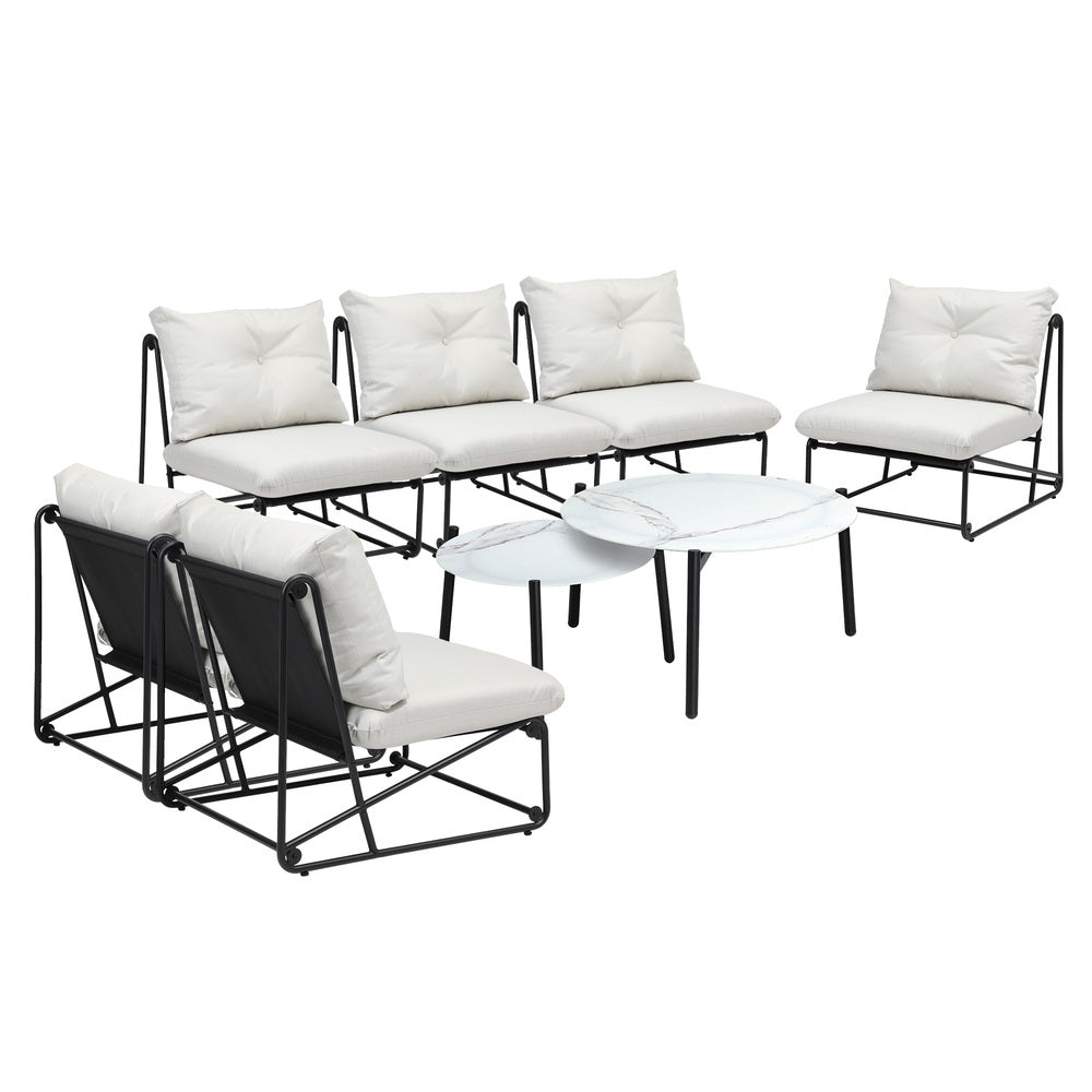 Livsip 8PCS Outdoor Sofa Set 2-in-1 Coffee Table with Chairs Beige-Outdoor Sofa Set-PEROZ Accessories