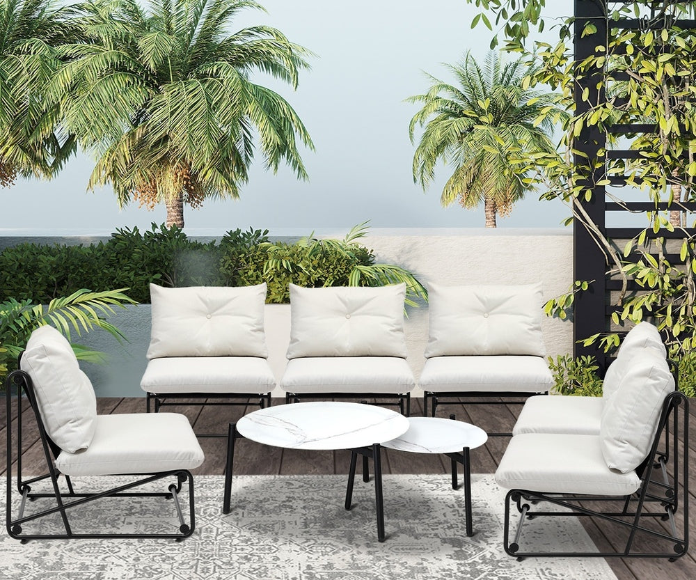Livsip 8PCS Outdoor Sofa Set 2-in-1 Coffee Table with Chairs Beige-Outdoor Sofa Set-PEROZ Accessories