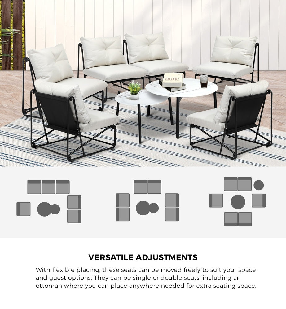 Livsip 8PCS Outdoor Sofa Set 2-in-1 Coffee Table with Chairs Beige-Outdoor Sofa Set-PEROZ Accessories