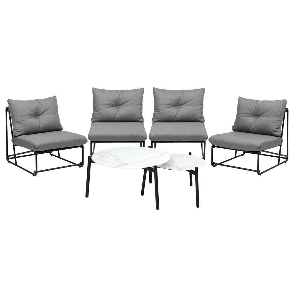 Livsip 6PCS Outdoor Sofa Set Nesting Coffee Table with Chairs Grey-Outdoor Sofa Set-PEROZ Accessories