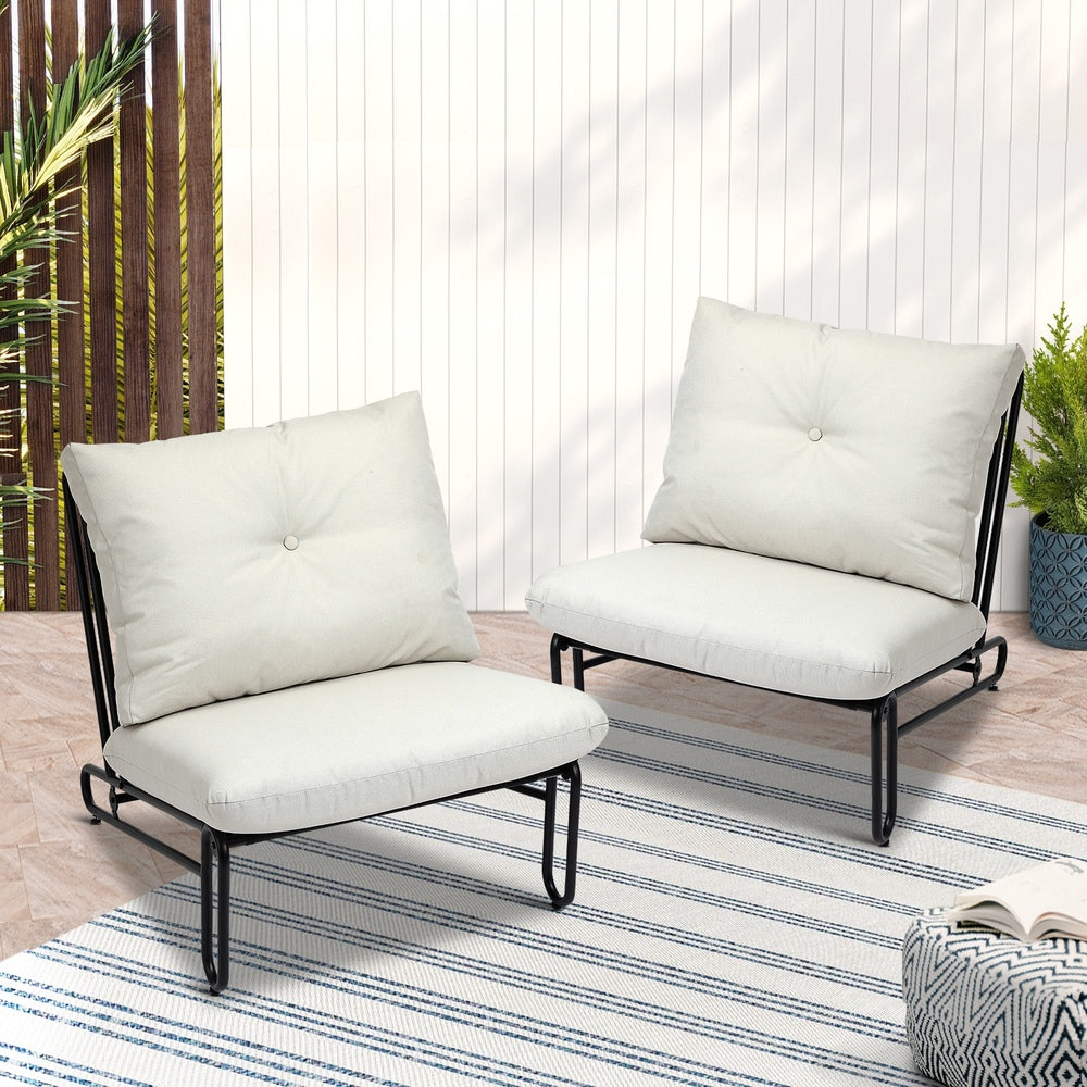 Livsip 2PC Outdoor Lounge Chairs Patio Sofa with Cushions Beige-Outdoor Patio Set-PEROZ Accessories