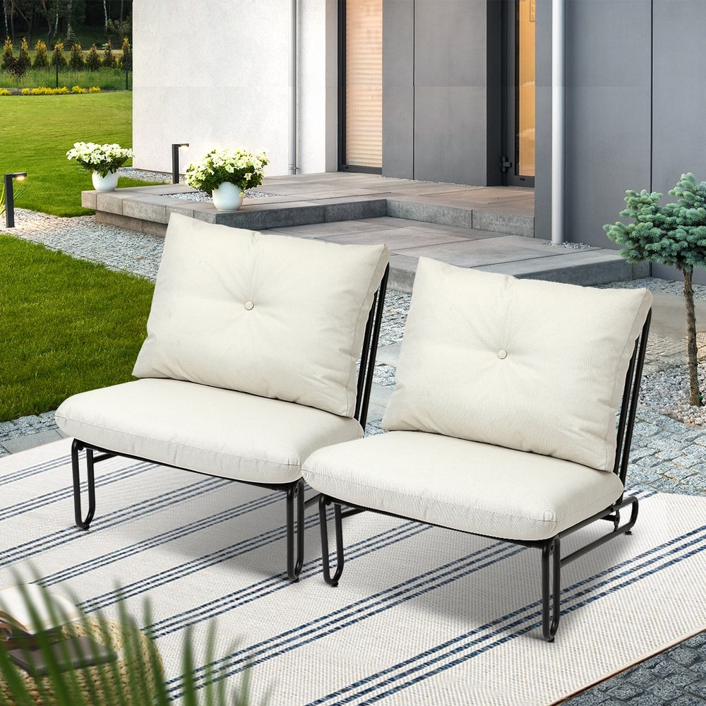 Livsip 2PC Outdoor Lounge Chairs Patio Sofa with Cushions Beige-Outdoor Patio Set-PEROZ Accessories