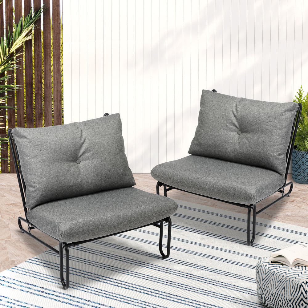 Livsip 2PC Outdoor Lounge Chairs Patio Sofa with Cushions Grey-Outdoor Patio Set-PEROZ Accessories