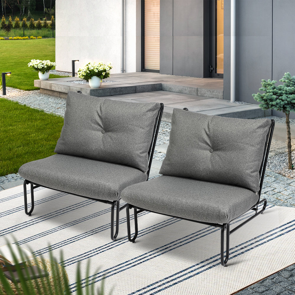 Livsip 2PC Outdoor Lounge Chairs Patio Sofa with Cushions Grey-Outdoor Patio Set-PEROZ Accessories