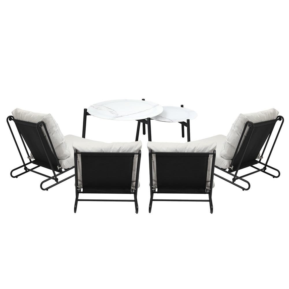 Livsip 6PCS Outdoor Sofa Set 2-in-1 Coffee Table with Chairs Beige-Outdoor Sofa Set-PEROZ Accessories