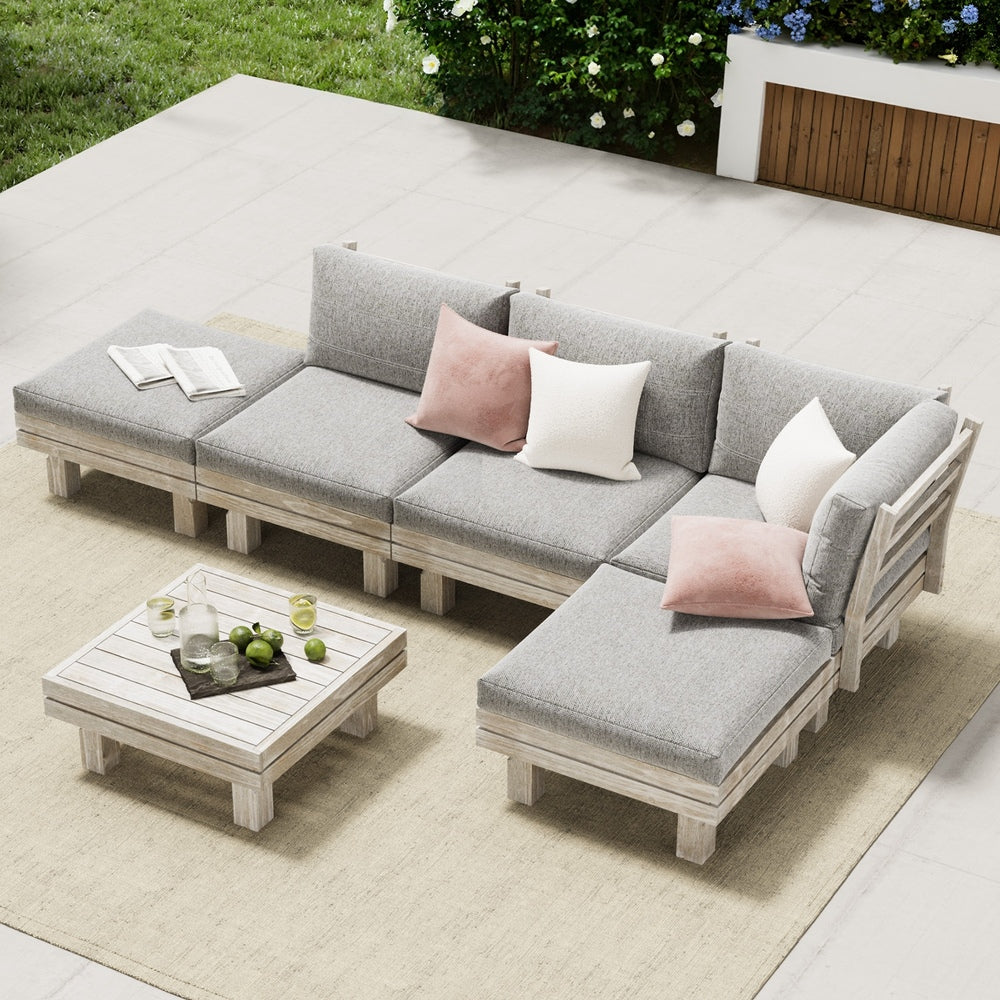 Livsip 6 Piece Outdoor Furniture Sofa Set Wooden Lounge Setting-Outdoor Sofa Set-PEROZ Accessories