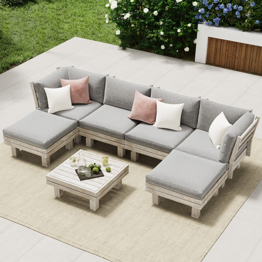 Livsip 7PCS Outdoor Sofa Set Wooden Lounge Setting Table Chair-Outdoor Sofa Set-PEROZ Accessories